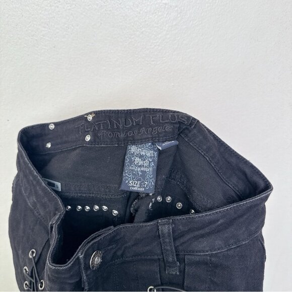 Platinum Plush Womens 7 Rhinestones Lace Up Biker Riding Jeans - Picture 9 of 14